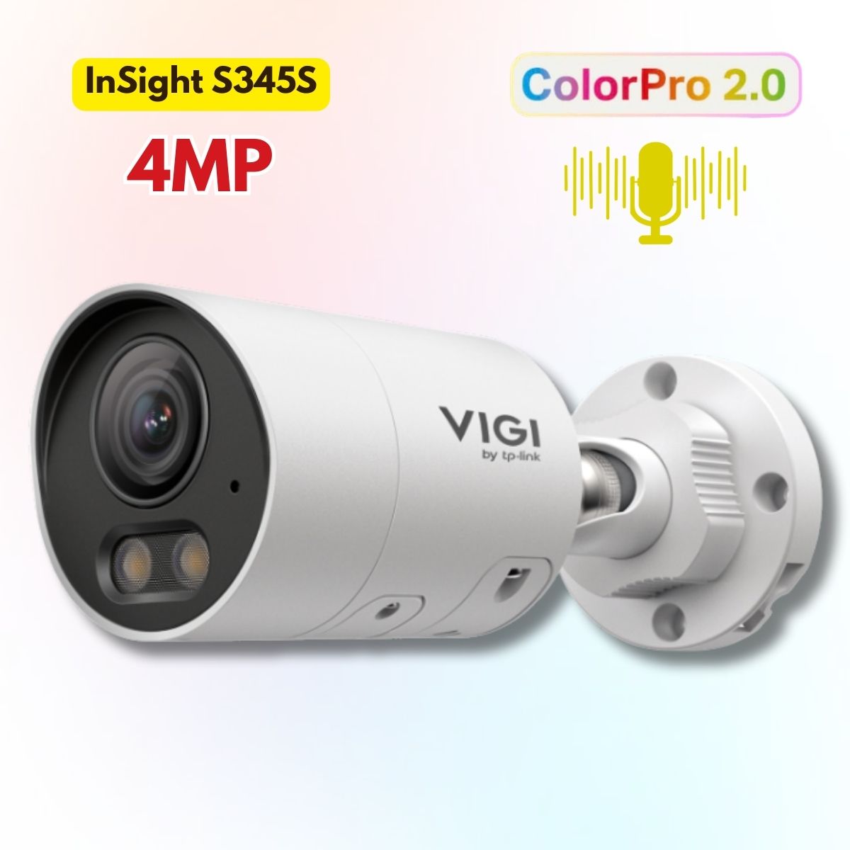 Camera ColorPro 2.0 Nhìn đêm có màu VIGI InSight S345S 4MP, Báo động I/O, Chống nước IP67, Đàm thoại 2 chiều
