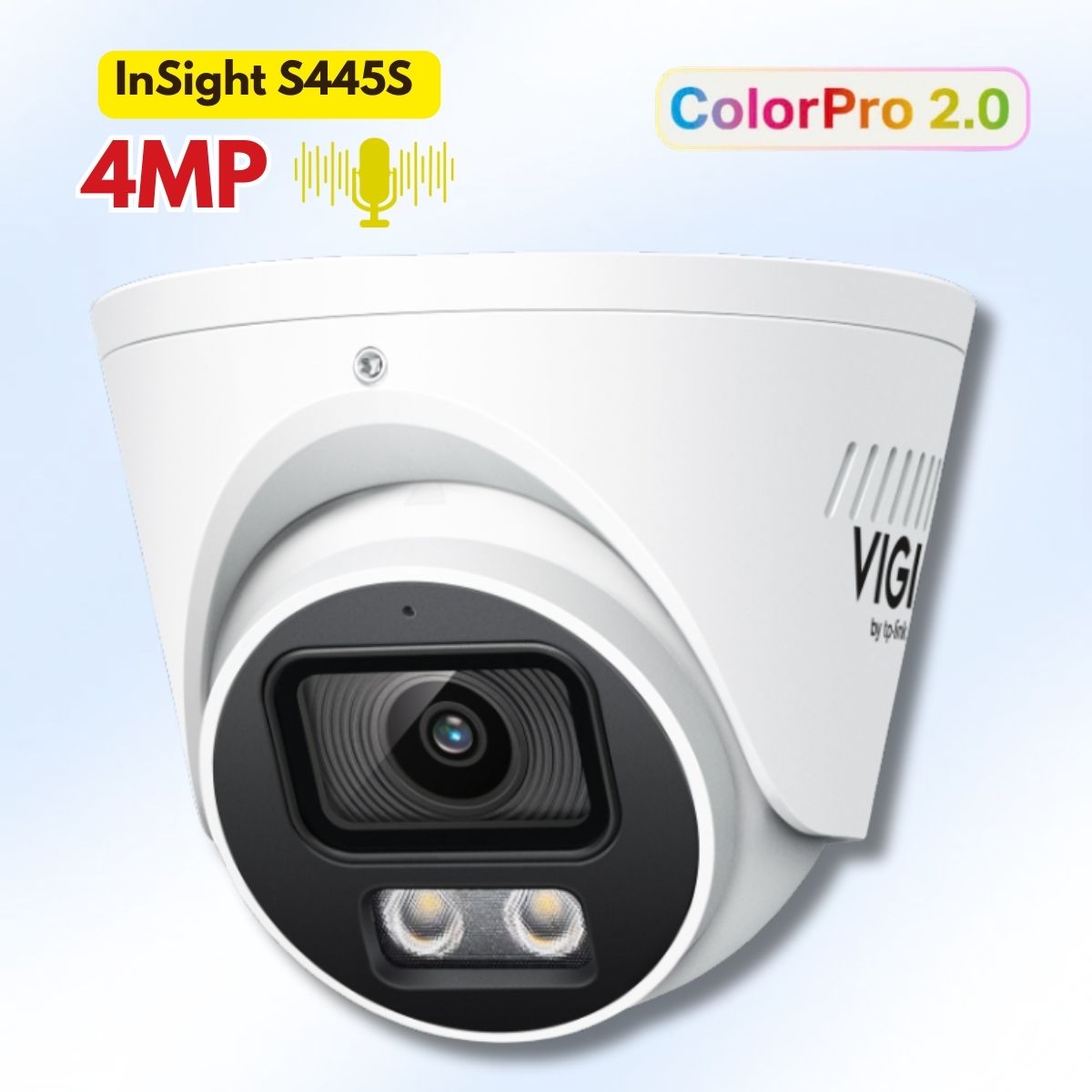 Camera Turret 4MP Ngoài trời ColorPro 2.0 VIGI InSight S445S Đàm thoại 2 chiều, Phân tích AI người & Xe, IP67, H.265+