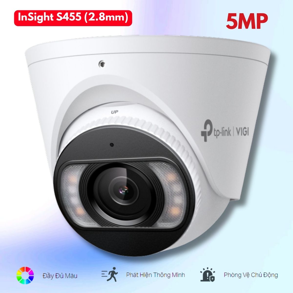 Camera TP-Link VIGI 5MP InSight S455 (2.8mm) Full-Color 24/7 & IR 30m, Mic & Loa tích hợp, Nhận diện người và phương tiện