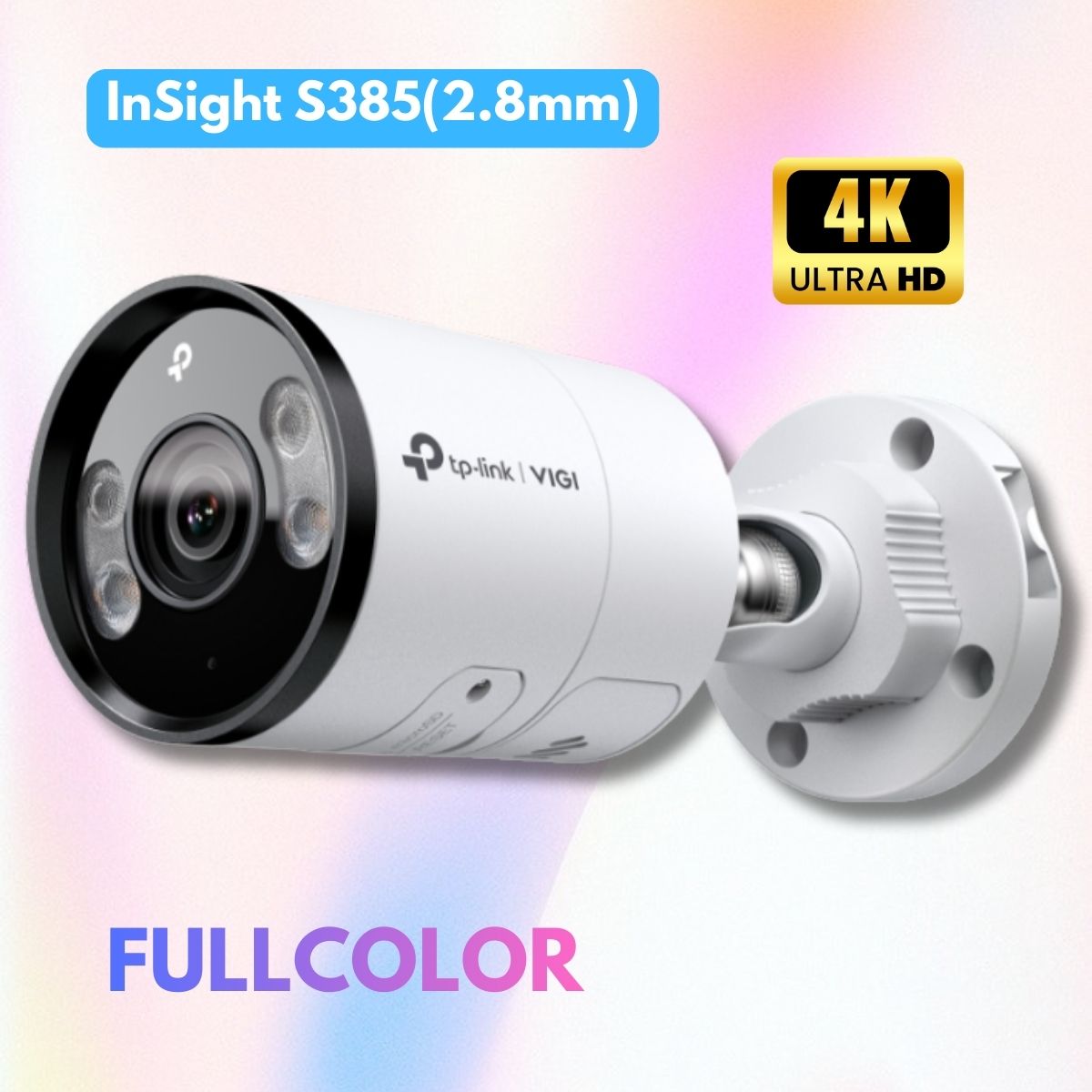 Camera 4K thân trụ ngoài trời VIGI InSight S385(2.8mm) góc nhìn rộng, Full-Color & IR 30m, Loa & Mic tích hợp, IP67