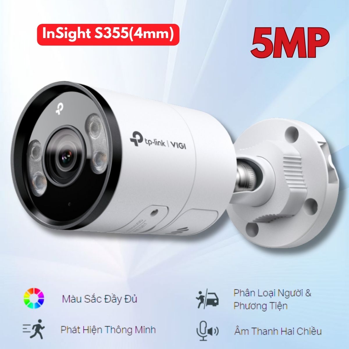 Camera ngoài trời TP-Link InSight S355(4mm) 5MP Full-Color & IR 30m, 120dB WDR, Đàm Thoại 2 Chiều, IP67
