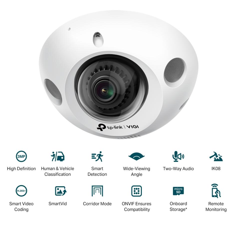 Camera VIGI Dome Hồng ngoại VIGI C230I Mini 3MP, Phân loại người & xe, Đàm thoại 2 chiều, Điều khiển từ xa qua ứng dụng, IK08