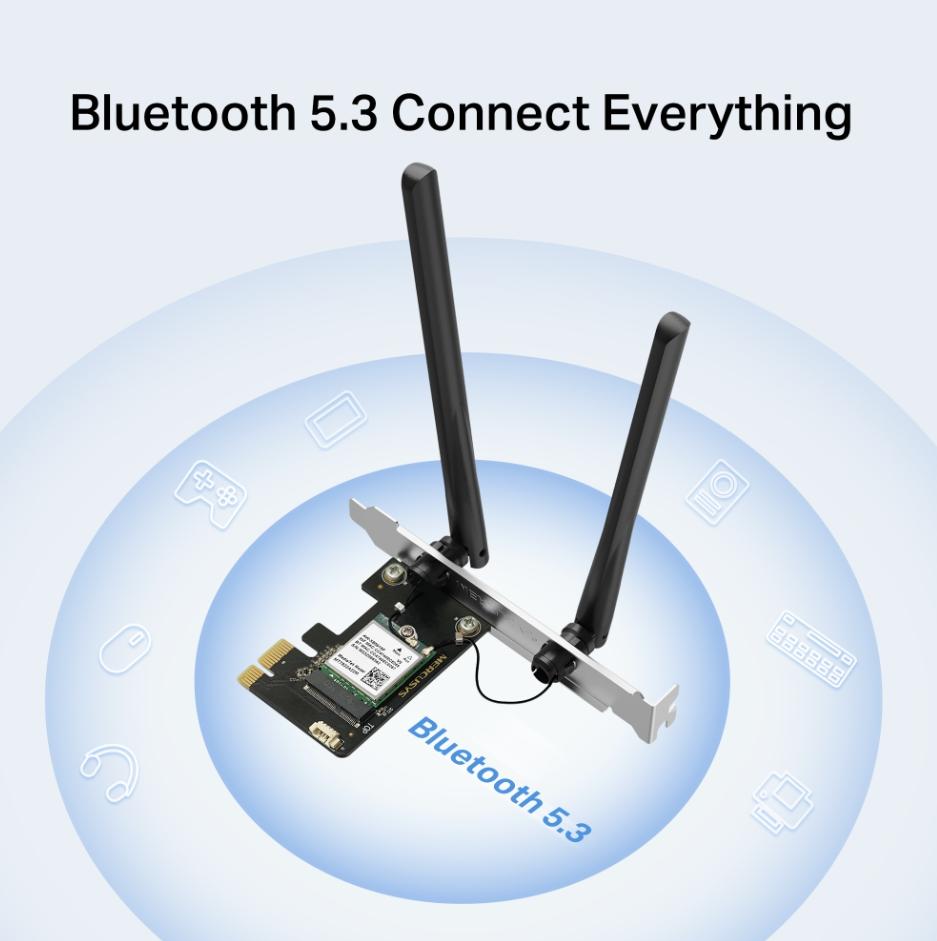 Card Wi-Fi 6 Bluetooth 5.3 PCIe Mercusys MA80XE Chuẩn AX3000, Hỗ Trợ Băng Thông HE160, Băng Tần Kép 2402Mbps, Có MU-MIMO