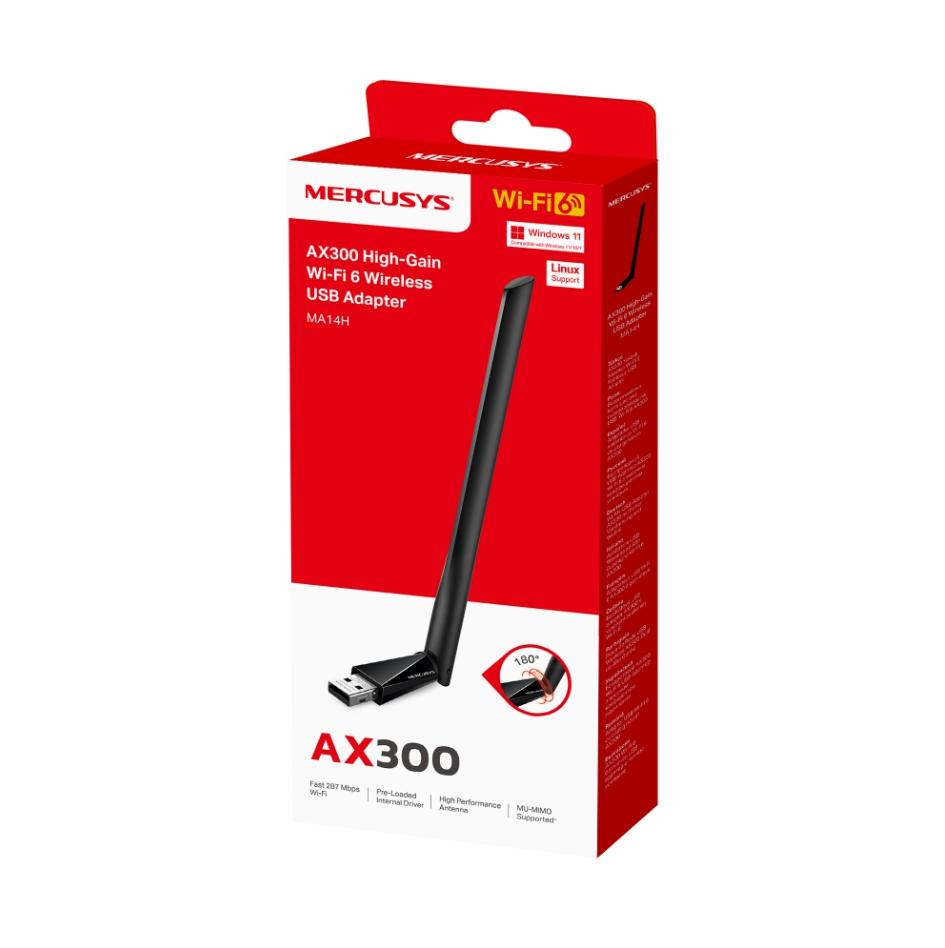Adapter USB 2.0 Wi-Fi 6 Mercury MA14H Chuẩn AX300, Ăng-ten Tăng Cường, Hỗ Trợ MU-MIMO & OFDMA, Bảo Mật WPA2, WPA3