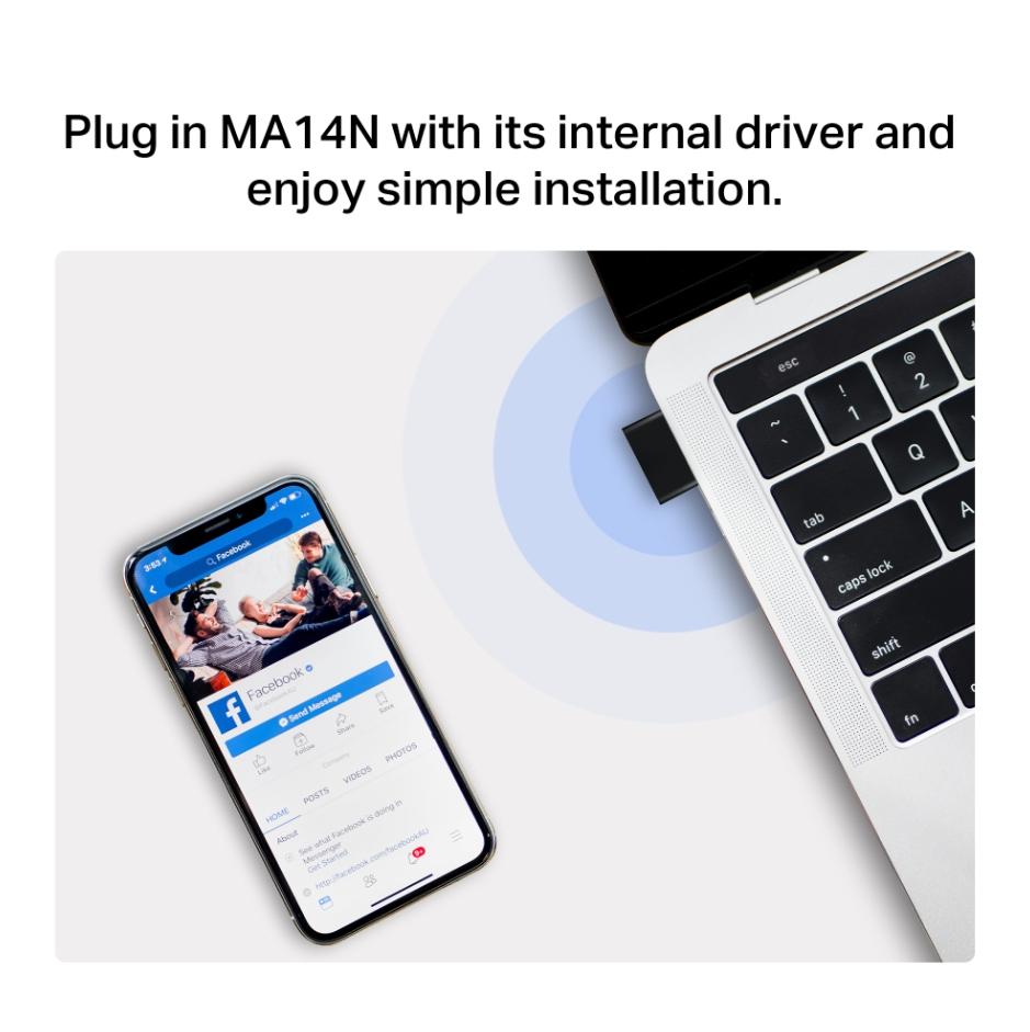 USB Thu Wi-Fi 6 Nano Mercusys MA14N Chuẩn AX300, Tốc Độ 287Mbps,Ăng-ten ngầm tích hợp Bảo mật WPA2, WPA3
