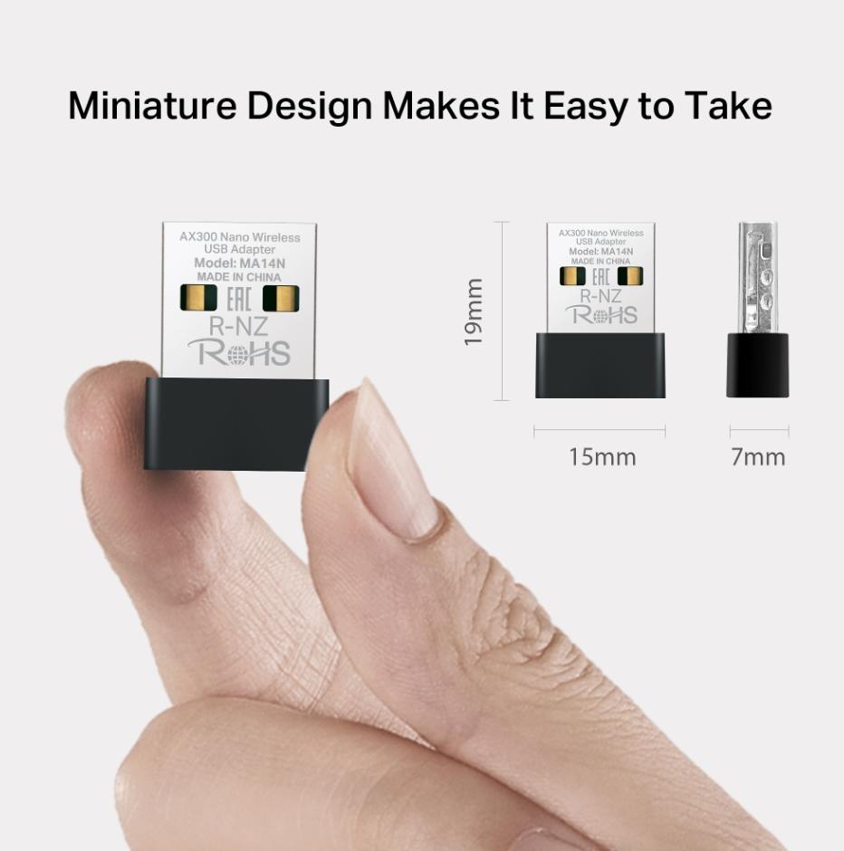 USB Thu Wi-Fi 6 Nano Mercusys MA14N Chuẩn AX300, Tốc Độ 287Mbps,Ăng-ten ngầm tích hợp Bảo mật WPA2, WPA3