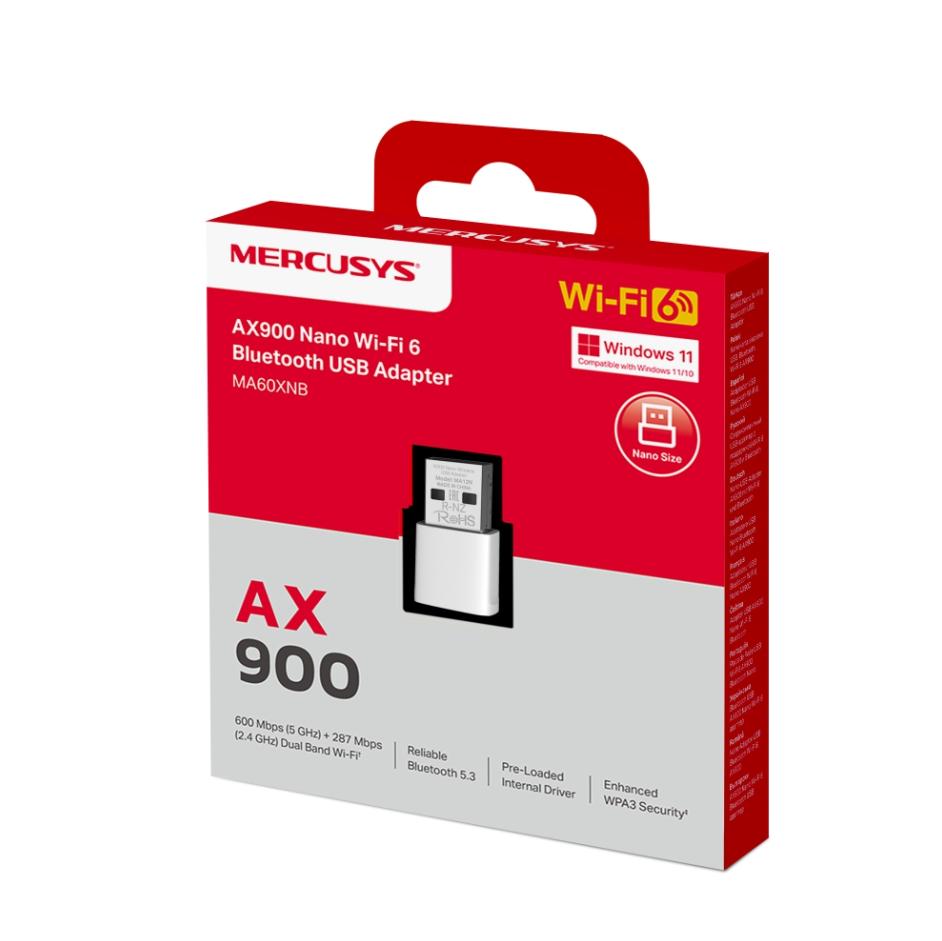 Adapter USB 2.0 Nano Wi-Fi 6 Bluetooth Mercury MA60XNB AX900 Băng Tần Kép & Bluetooth 5.3,WPA3, WPA2, WPA