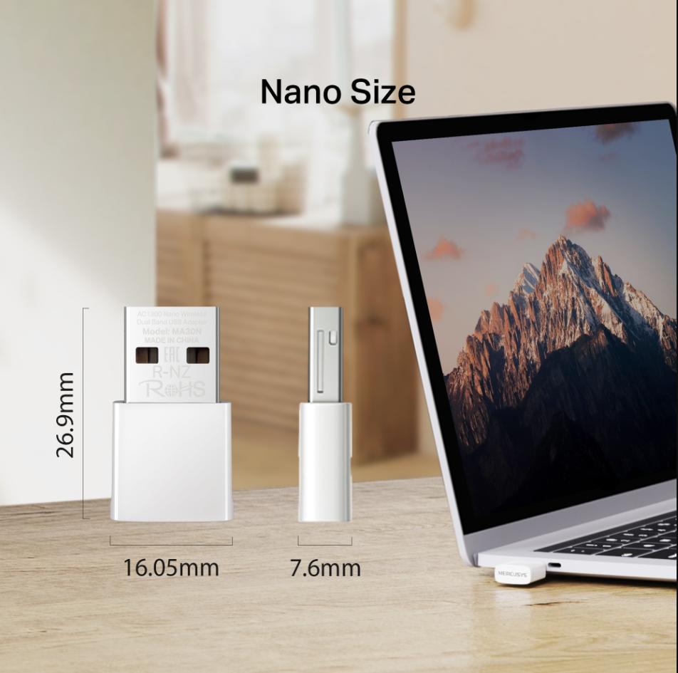 USB Thu Wi-Fi AC1300 Nano Mercusys MA30N: Hai Băng Tần, Thiết Kế Nano Cắm Và Chạy