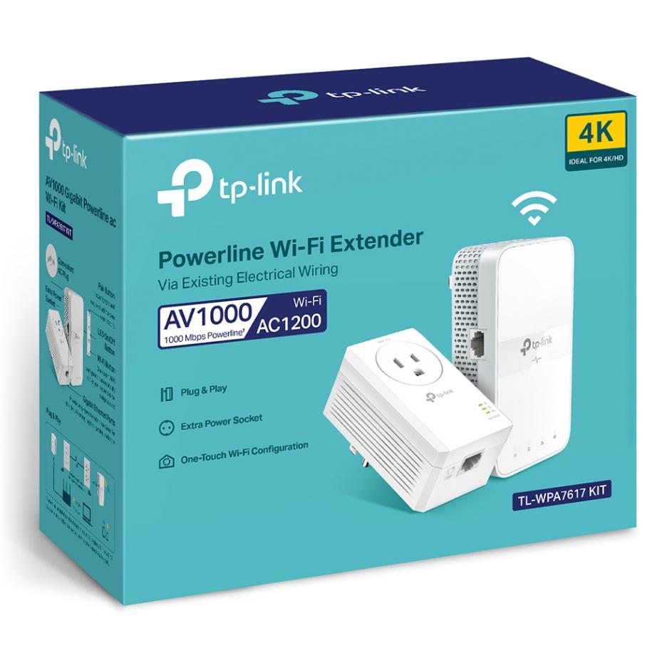 Bộ Wi-Fi Powerline ac AV1000 Gigabit Passthrough TP-Link TL-WPA7617 KIT Wi-Fi băng tần kép AC1200, Tốc độ lên đến 1000Mbps, Khoảng cách truyền 300m