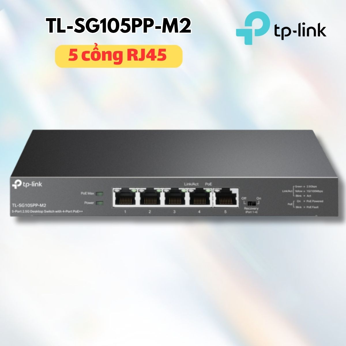 Bộ chuyển mạch để bàn TP-Link TL-SG105PP-M2, 5 Cổng 2.5 Gbps, 4 Cổng PoE++ (Cổng 1-4), PoE 123 W