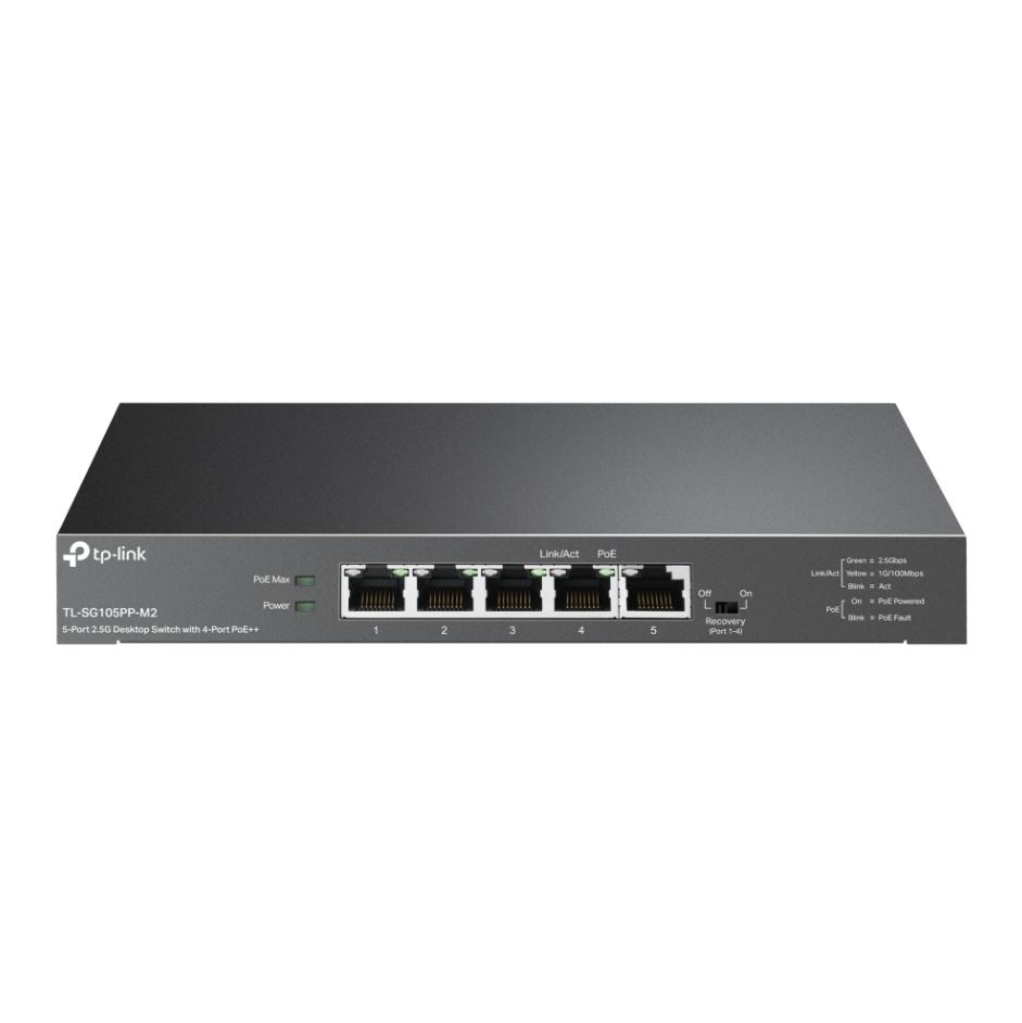 Bộ chuyển mạch để bàn TP-Link TL-SG105PP-M2, 5 Cổng 2.5 Gbps, 4 Cổng PoE++ (Cổng 1-4), PoE 123 W