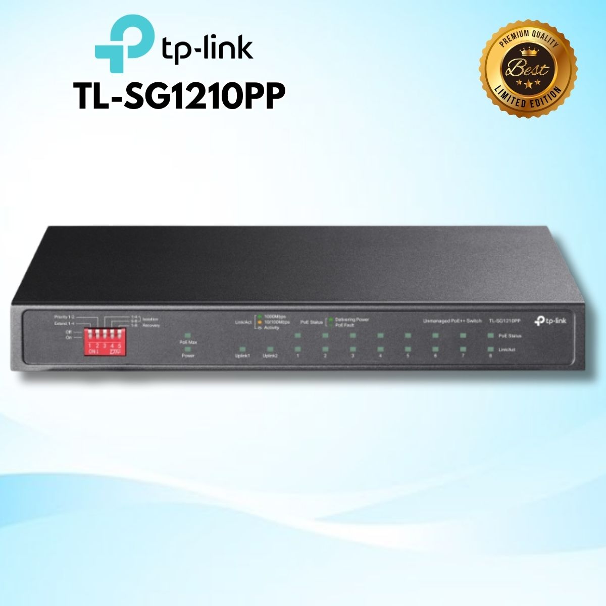 Bộ chuyển mạch Gigabit để bàn 10 cổng TP-Link TL-SG1210PP, PoE 123W,9 x RJ45 10/100/1000Mbps, 1 x SFP/RJ45 1000Mbps