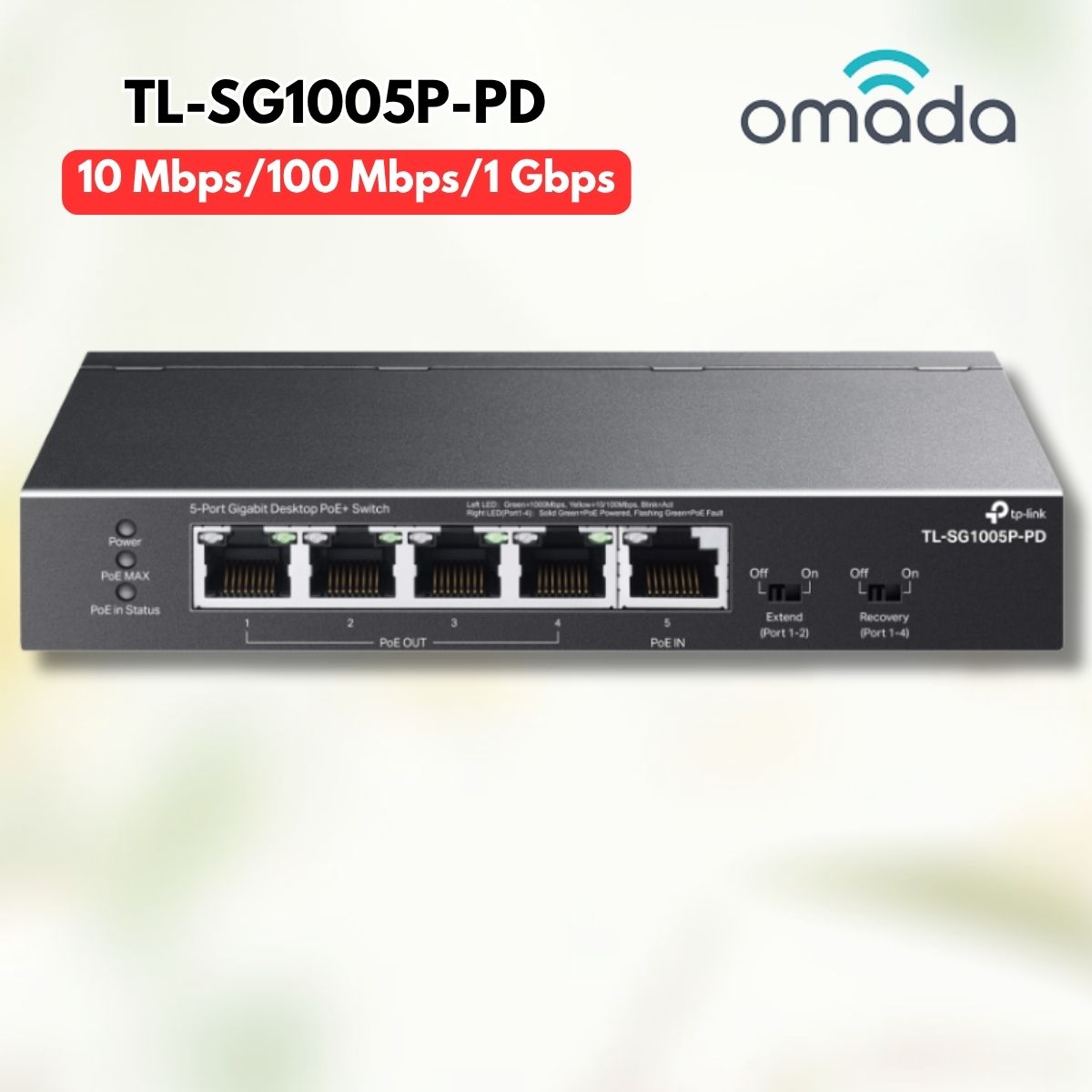 Switch Gigabit 5 Cổng TP-Link TL-SG1005P-PD, 1 Cổng PoE++ In, 4 Cổng PoE+ Out, Khoảng cách 250m