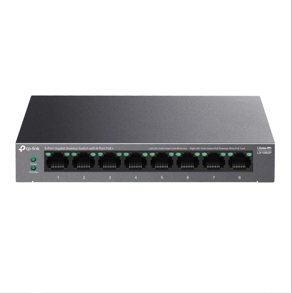Switch Để Bàn Gigabit 8 Cổng với 8 Cổng PoE+ TP-Link LS108GP PoE 62 W, Truyền PoE lên tới 250m, Hoạt động yên lặng 