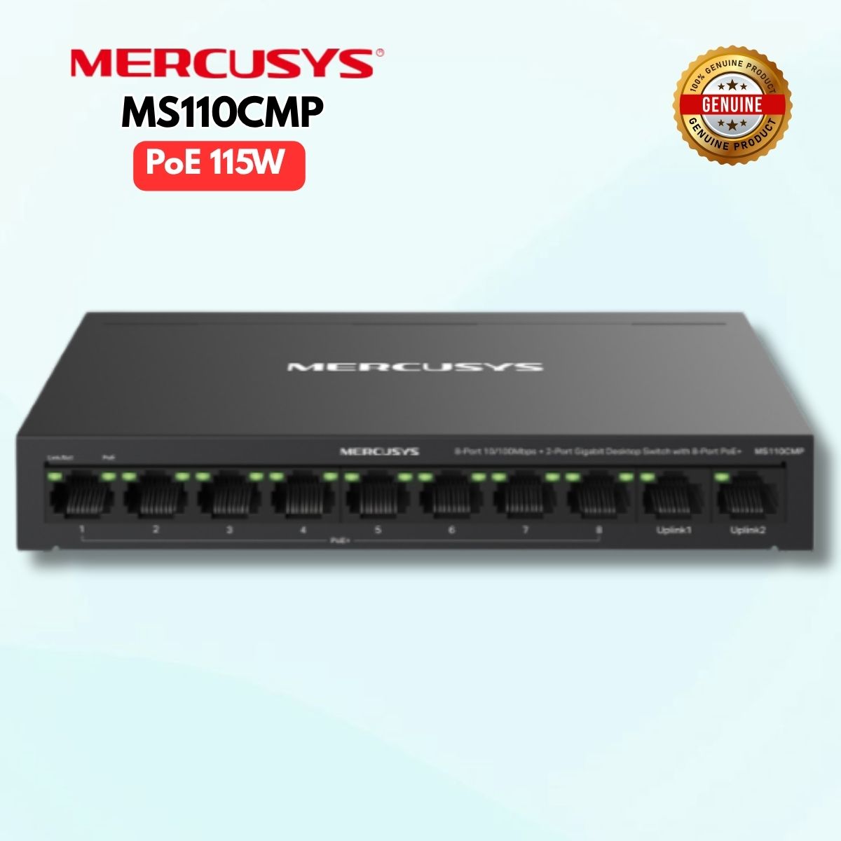 Switch Desktop 10 cổng Mercusys MS110CMP 8 Cổng PoE+ & 2 Cổng 1000Mbps Uplink, Truyền xa 250m & Isolation bảo mật