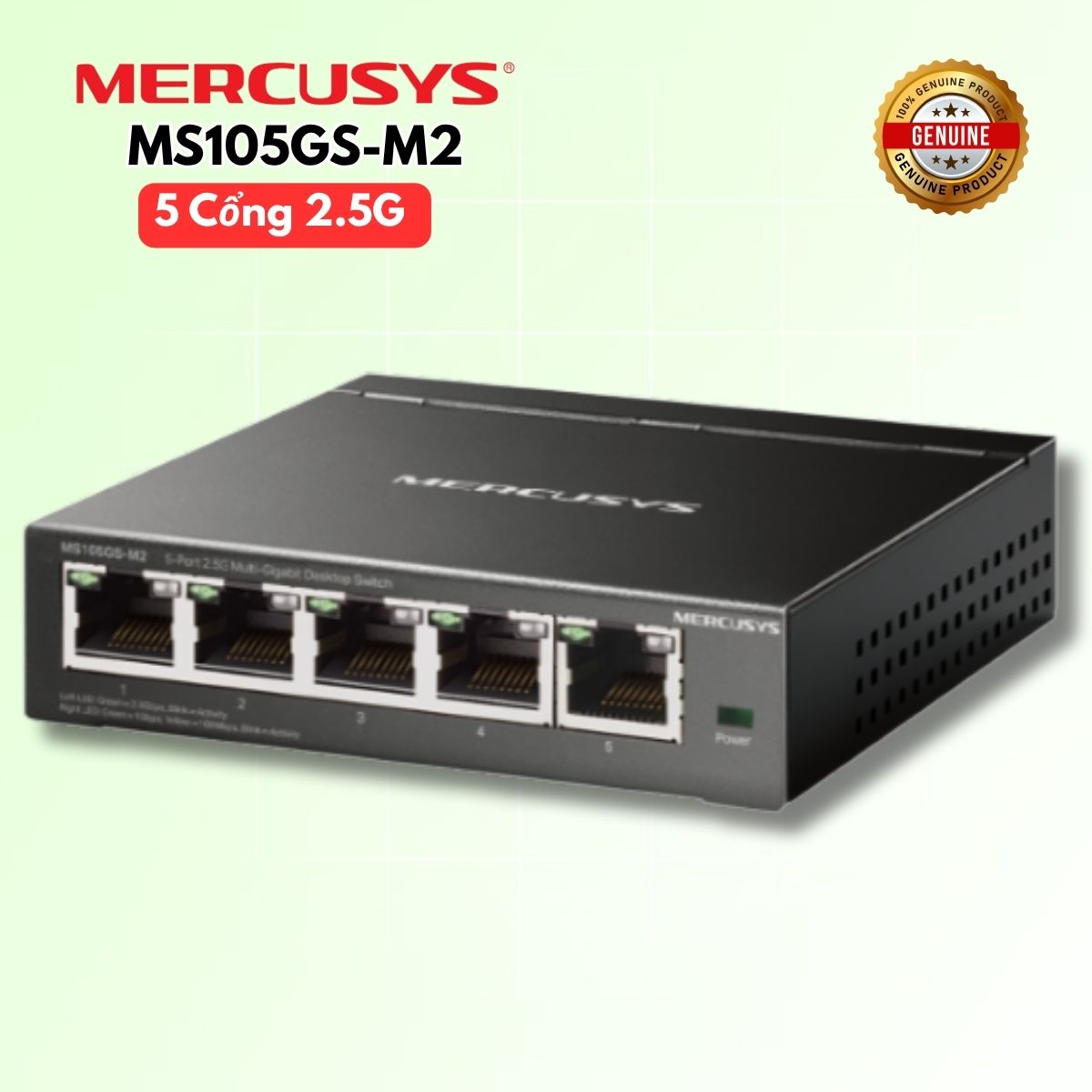 Switch để bàn 5 Cổng 2.5G Mercusys MS105GS-M2, Dung lượng chuyển mạch 25 Gbps, Hoạt động êm ái