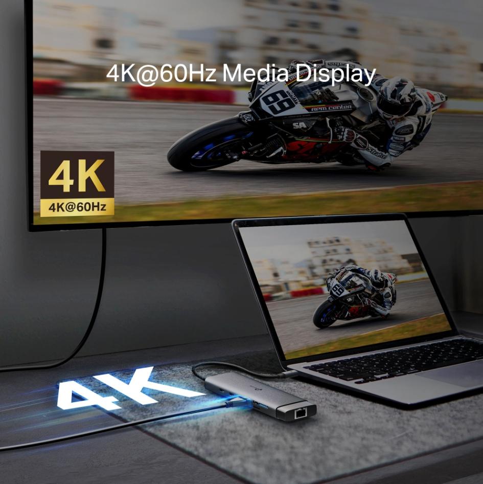 Bộ chuyển đổi Type-C  9 trong 1 TP-Link UH9120C Sạc nhanh 100W, Tốc độ 5 Gbps, UH9120C HDMI 4K, LAN Gigabit, Đọc Thẻ SD/TF
