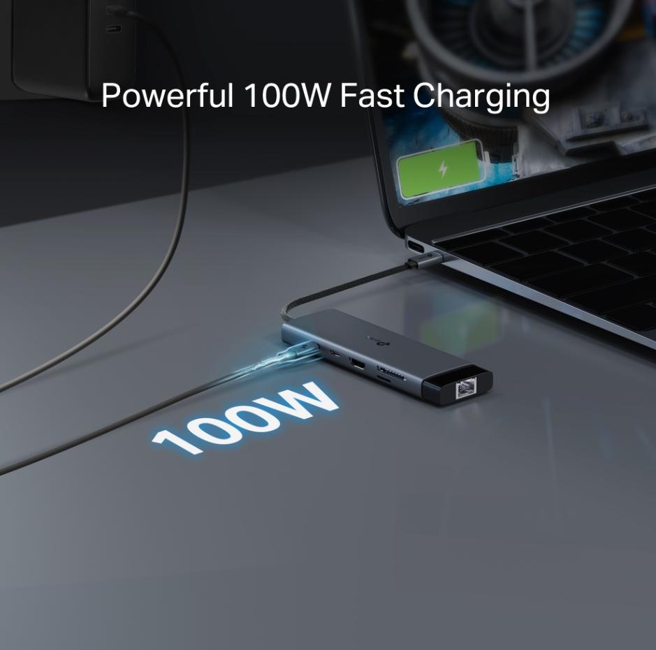 Bộ chuyển đổi Type-C  9 trong 1 TP-Link UH9120C Sạc nhanh 100W, Tốc độ 5 Gbps, UH9120C HDMI 4K, LAN Gigabit, Đọc Thẻ SD/TF