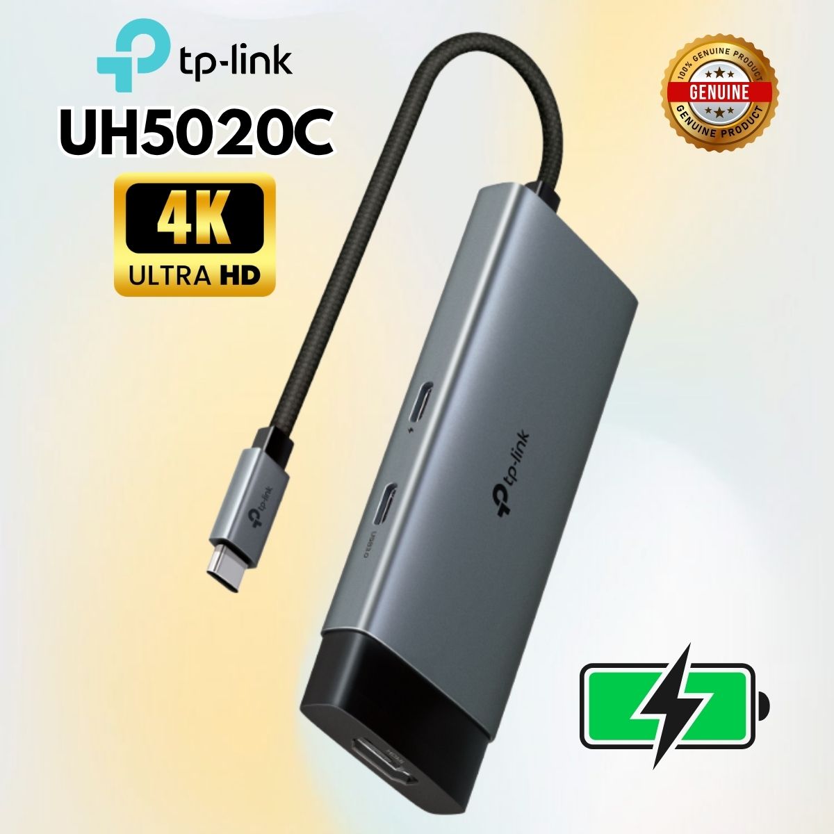 Hub USB Type-C 5 cổng TP-Link UH5020C Xuất hình 4K@60Hz, Sạc nhanh 100W, 3 Cổng USB 3.0 Siêu tốc