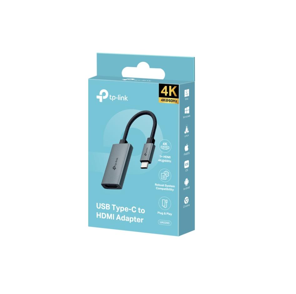 Bộ chuyển đổi USB Type-C sang HDMI TP-Link UA520C Hỗ Trợ 4K@60Hz, Vỏ Nhôm Tản Nhiệt, Cắm và Chạy