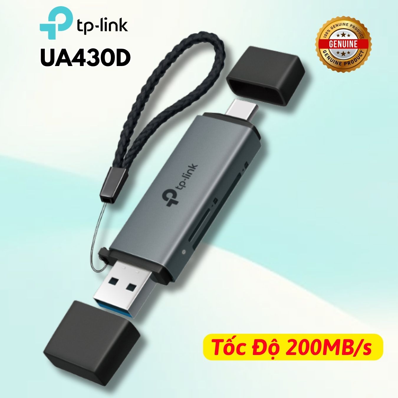 Đầu Đọc Thẻ 2 Đầu USB-C & USB-A TP-Link UA430D: Tốc Độ 200MB/s, Dung lượng 2 TB, Cắm và dùng