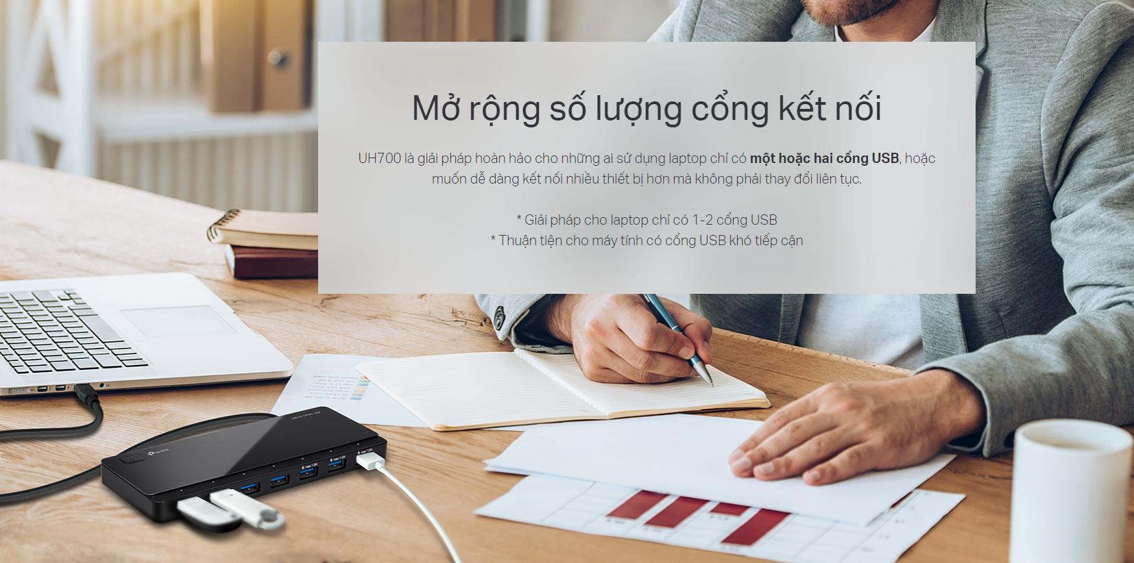 Bộ Chia USB 3.0 7 Cổng TP-Link UH700: Tốc Độ 5Gbps, Tương Thích Windows 11 & MacOS, Tản nhiệt tốt