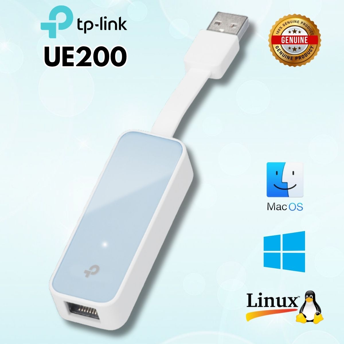Bộ chuyển đổi USB 2.0 sang LAN RJ45 100Mbps TP-Link UE200, Hỗ trợ chipset RTL8152B, Kết nối nhanh ổn định