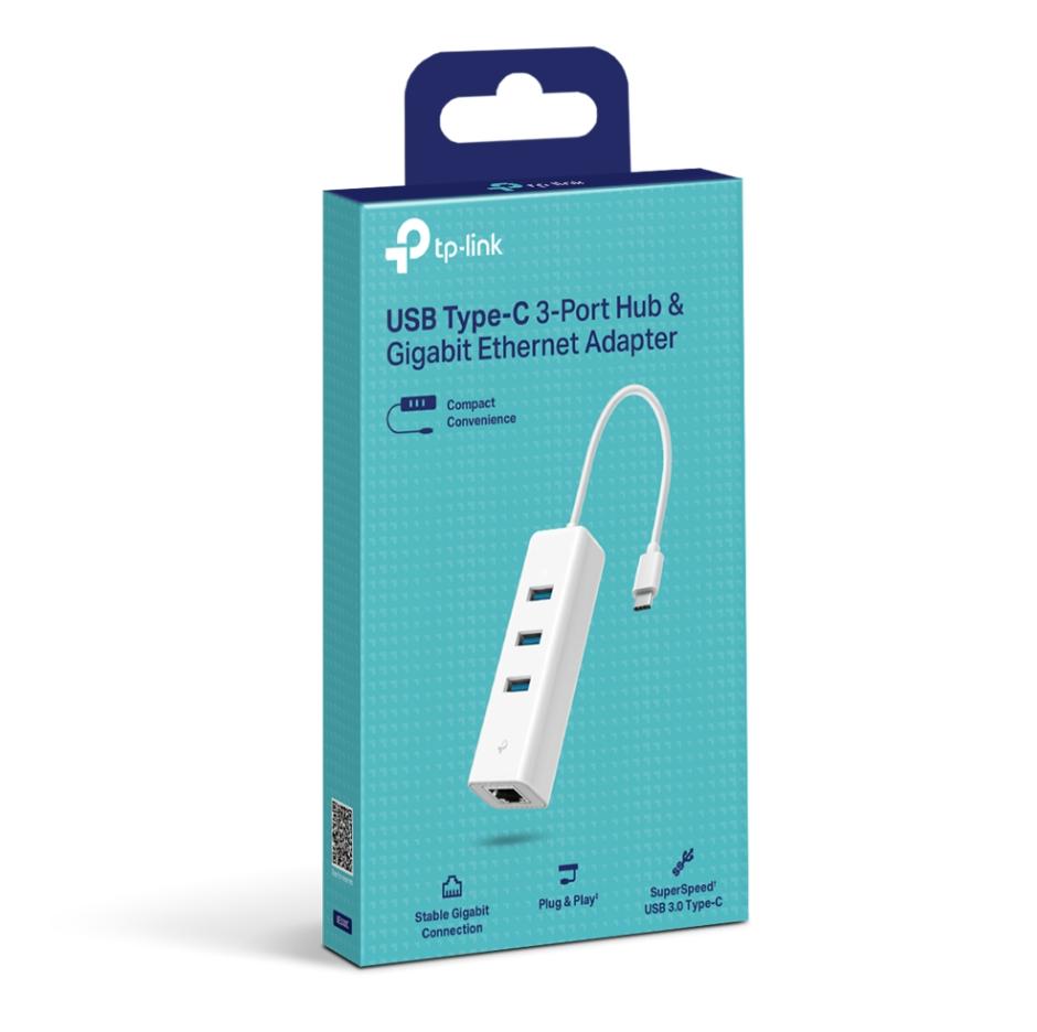 Hub USB Type-C ra 3 cổng USB-A 3.0 & Mạng Gigabit Ethernet TP-Link UE330C, USB 3.0 Type-A (Tốc độ 5 Gbps), Gigabit (10/100/1000 Mbps)
