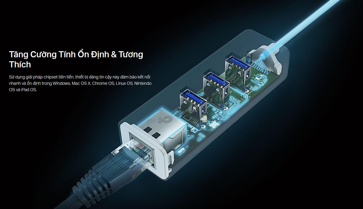 Hub USB Type-C ra 3 cổng USB-A 3.0 & Mạng Gigabit Ethernet TP-Link UE330C, USB 3.0 Type-A (Tốc độ 5 Gbps), Gigabit (10/100/1000 Mbps)