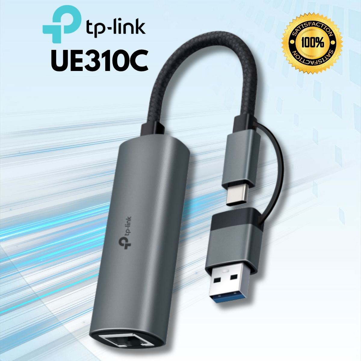 Bộ chuyển đổi mạng LAN Gigabit TP-Link UE310C, Tốc độ 1000Mbps, Đầu nối 2 trong 1 Type-C & Type-A, Vỏ hợp kim nhôm tản nhiệt tốt