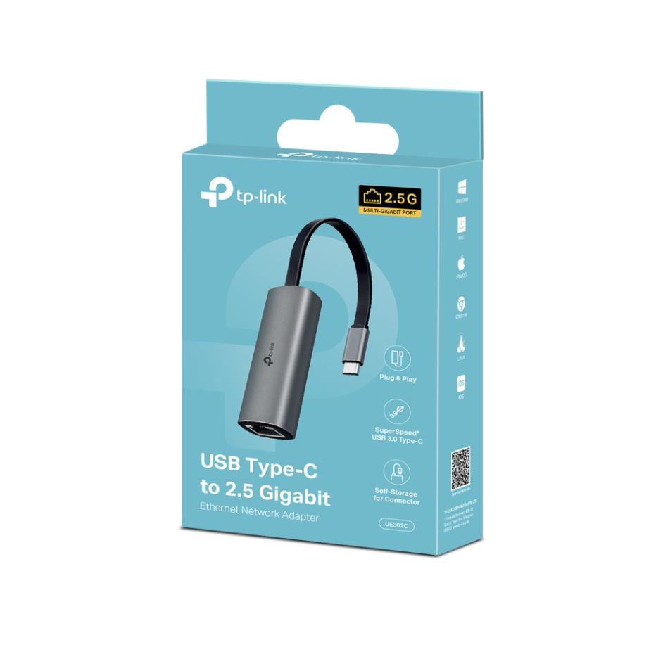 Bộ chuyển đổi USB Type-C sang Ethernet 2.5 Gigabit TP-Link UE302C, Trải nghiệm 4K/8K & Gaming, Tản nhiệt tốt