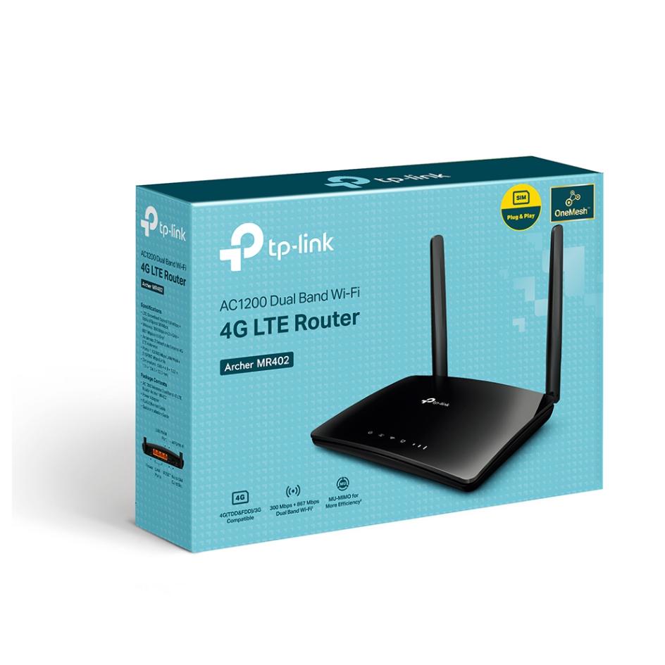 Router 4G LTE TP-Link Archer MR402: Chuẩn AC1200 Băng Tần Kép, 2 Ăng-ten rời, Tốc Độ 150Mbps, Hỗ Trợ 64 Thiết Bị