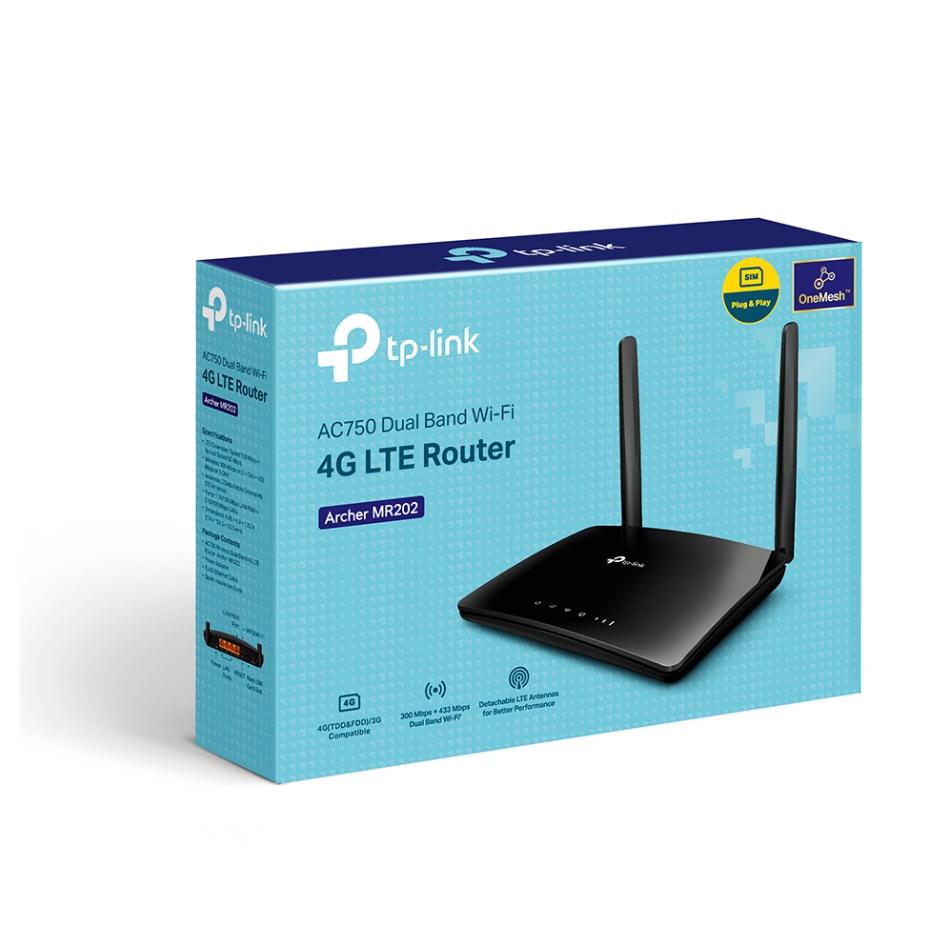 Router Wi-Fi 4G LTE TP-Link Archer MR202: Chuẩn AC750 Băng Tần Kép, Tốc Độ 150Mbps, Hỗ trợ cổng LAN/WAN