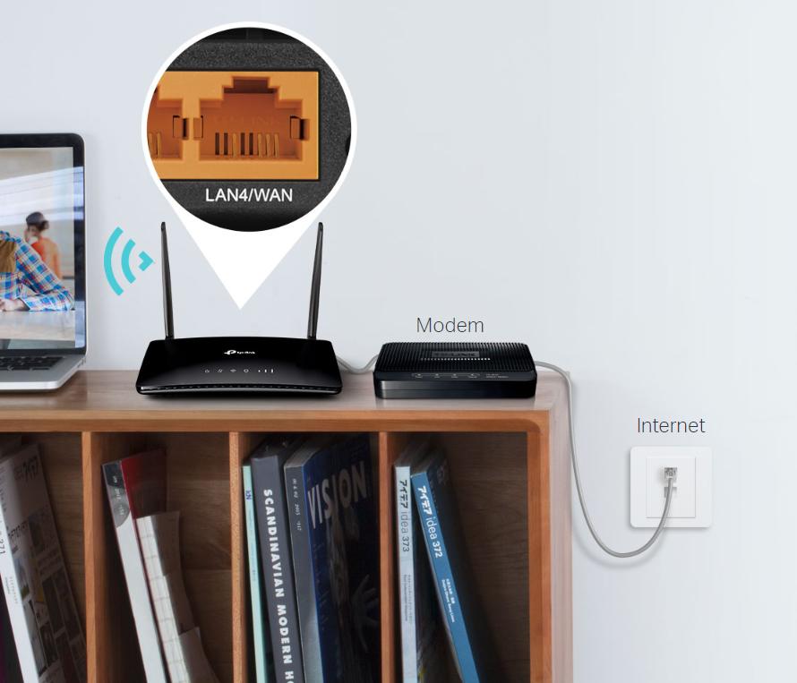 Router Wi-Fi 4G LTE TP-Link Archer MR202: Chuẩn AC750 Băng Tần Kép, Tốc Độ 150Mbps, Hỗ trợ cổng LAN/WAN