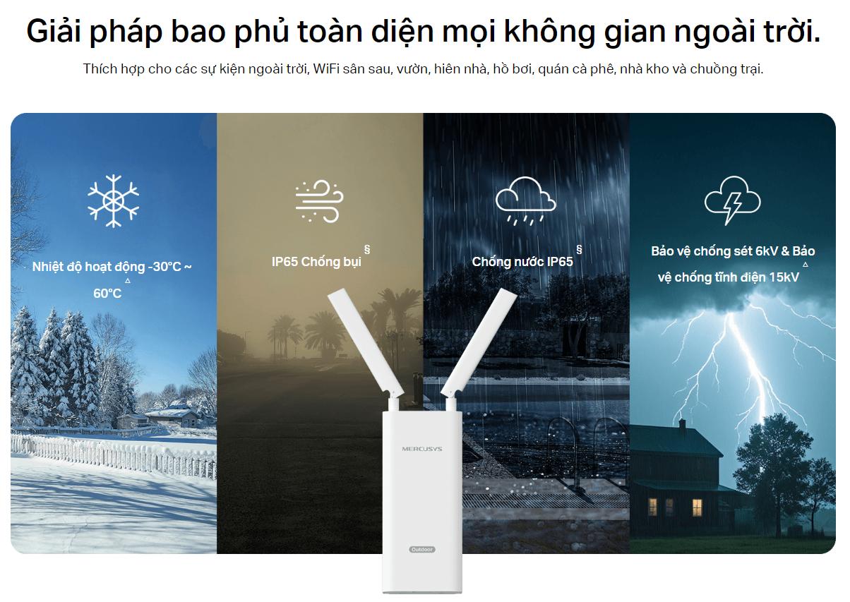 Bộ Phát Wi-Fi Gắn SIM 4G Mercusys MB118-4G, Tốc độ 300 Mbps, Kết nối 32 thiết bị, IP65, Chống sét ±6kV & chống tĩnh điện ±15kV
