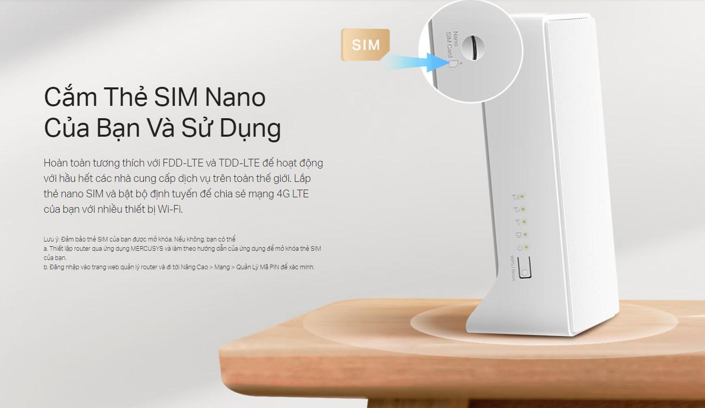 Bộ Phát Wi-Fi Gắn SIM 4G Mercusys MB112-4G: Chuẩn N 300Mbps, Tốc Độ 150Mbps, Hỗ Trợ 32 Thiết Bị