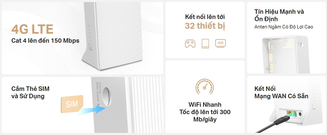 Bộ Phát Wi-Fi Gắn SIM 4G Mercusys MB112-4G: Chuẩn N 300Mbps, Tốc Độ 150Mbps, Hỗ Trợ 32 Thiết Bị