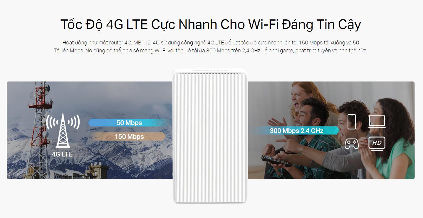 Bộ Phát Wi-Fi Gắn SIM 4G Mercusys MB112-4G: Chuẩn N 300Mbps, Tốc Độ 150Mbps, Hỗ Trợ 32 Thiết Bị