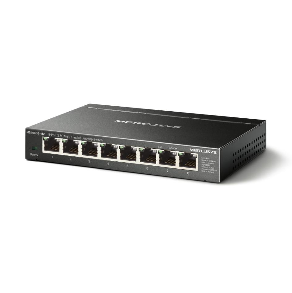 Switch 8 Cổng 2.5G Đa Gigabit Mercusys MS108GS-M2: Tốc Độ 2500Mbps, Hoạt động êm ái, Cắm & chạy