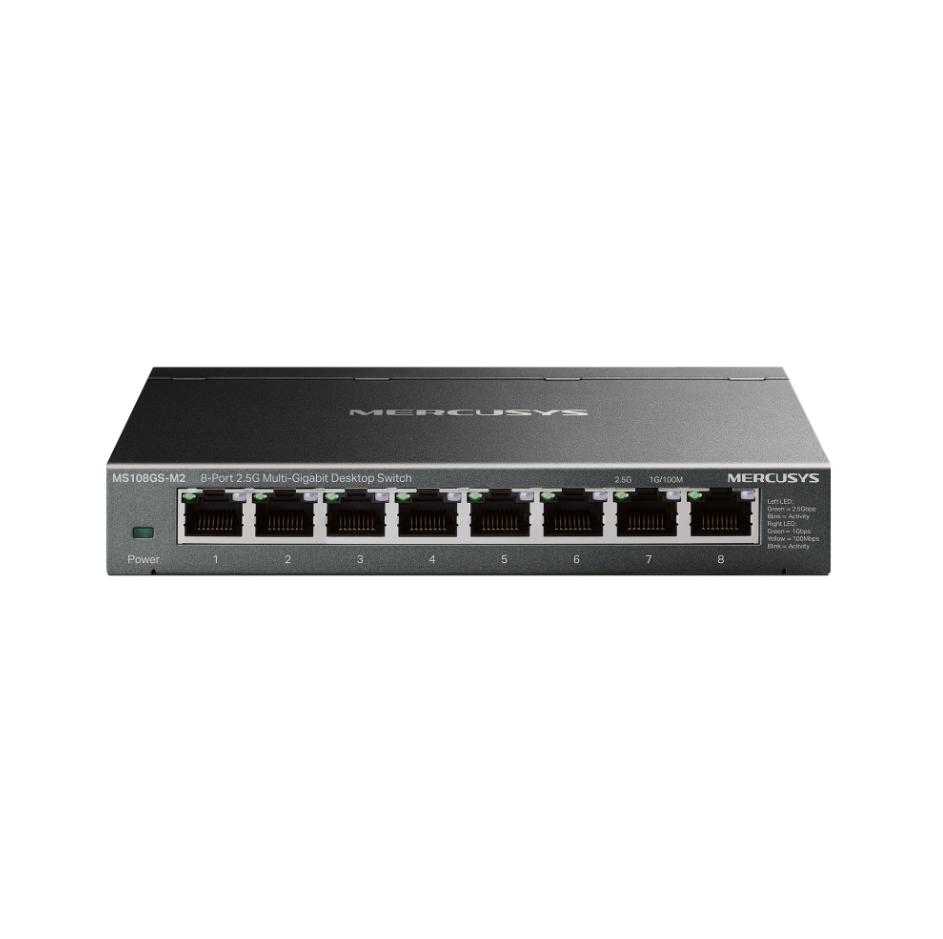 Switch 8 Cổng 2.5G Đa Gigabit Mercusys MS108GS-M2: Tốc Độ 2500Mbps, Hoạt động êm ái, Cắm & chạy