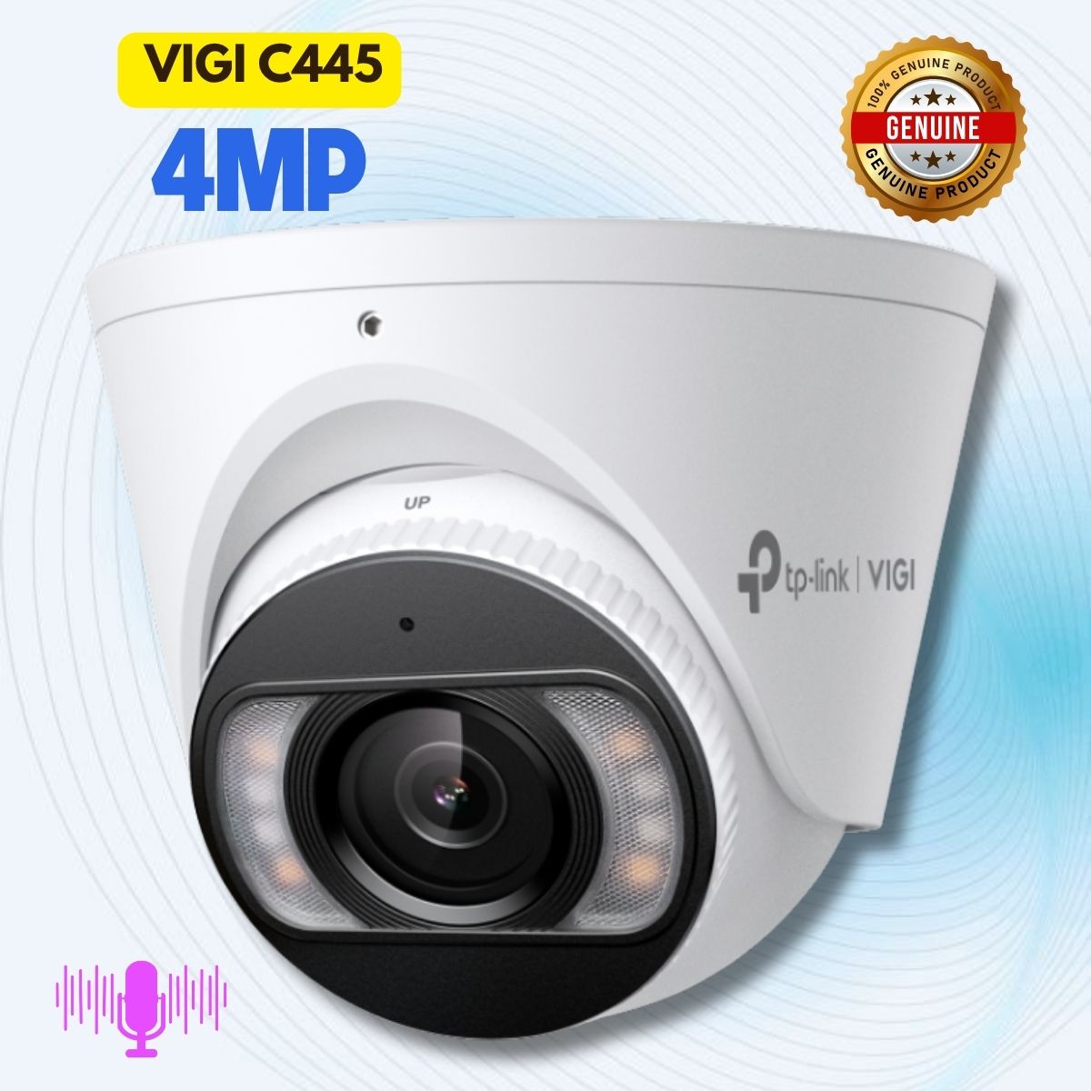 Camera ban đêm có màu IP Turret 4MP VIGI C445 Nhận diện người & xe, Đàm thoại 2 chiều, Báo động, Chuẩn H.265+, IP67