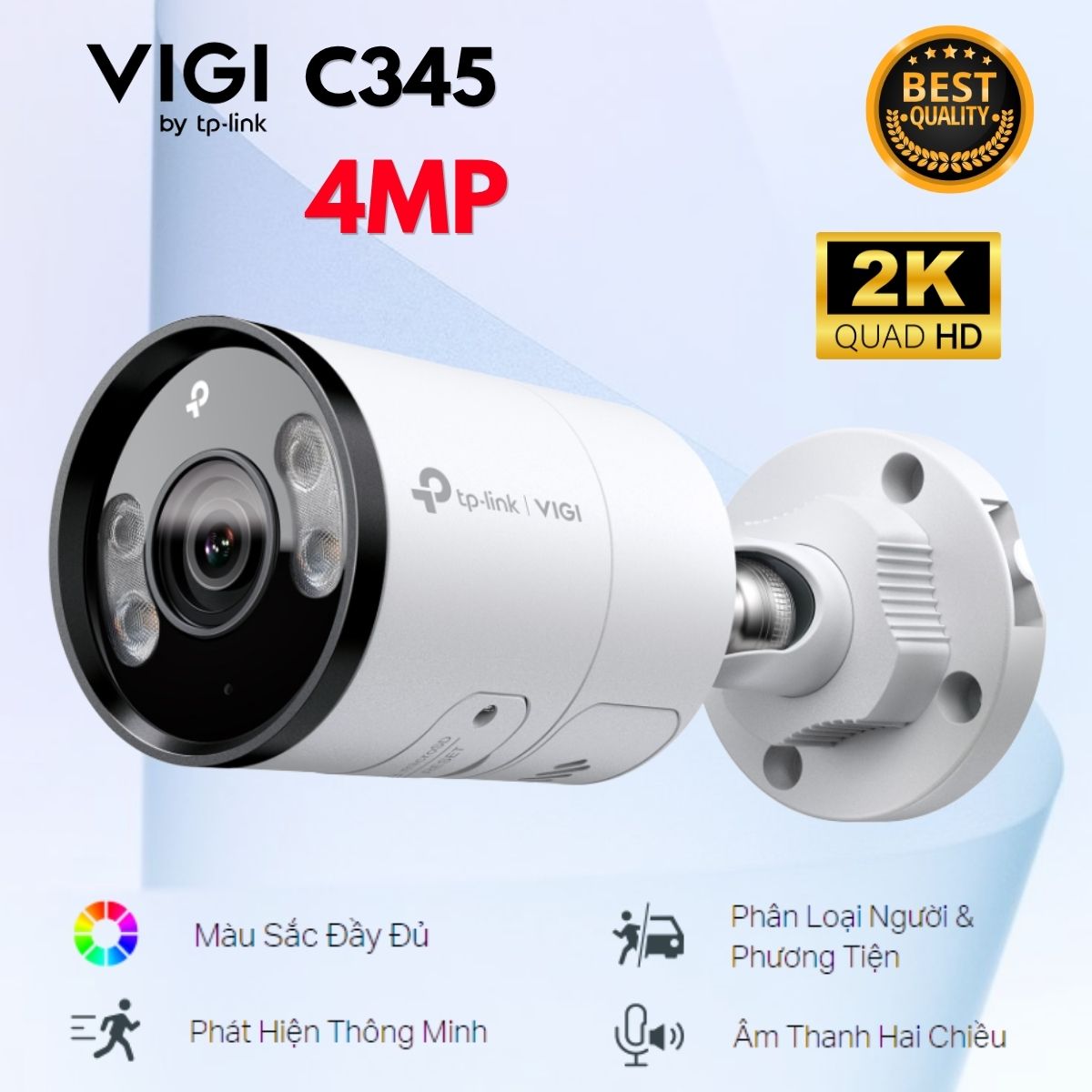Camera Thân Trụ 4MP VIGI C345: Ghi Hình 2K, Màu Đầy Đủ 24/7, Công Nghệ AI & Đàm Thoại 2 Chiều