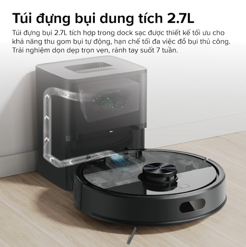 Robot hút bụi lau nhà Roborock Q7 TF+ Lực Hút 10.000Pa, Dock Sạc Tự Hút Bụi 2.7L, Tự động đổ rác 7 tuần, Quét laser 360°, Lau bằng giẻ