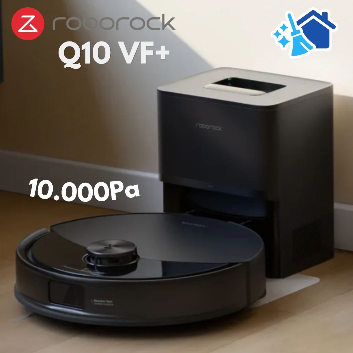 Robot lau nhà hút bụi tự động đổ rác Roborock Q10 VF+: Lực Hút 10.000Pa, Công Nghệ Lau Rung 3.000 Lần/Phút, Nâng Giẻ 8mm, lau rẻ