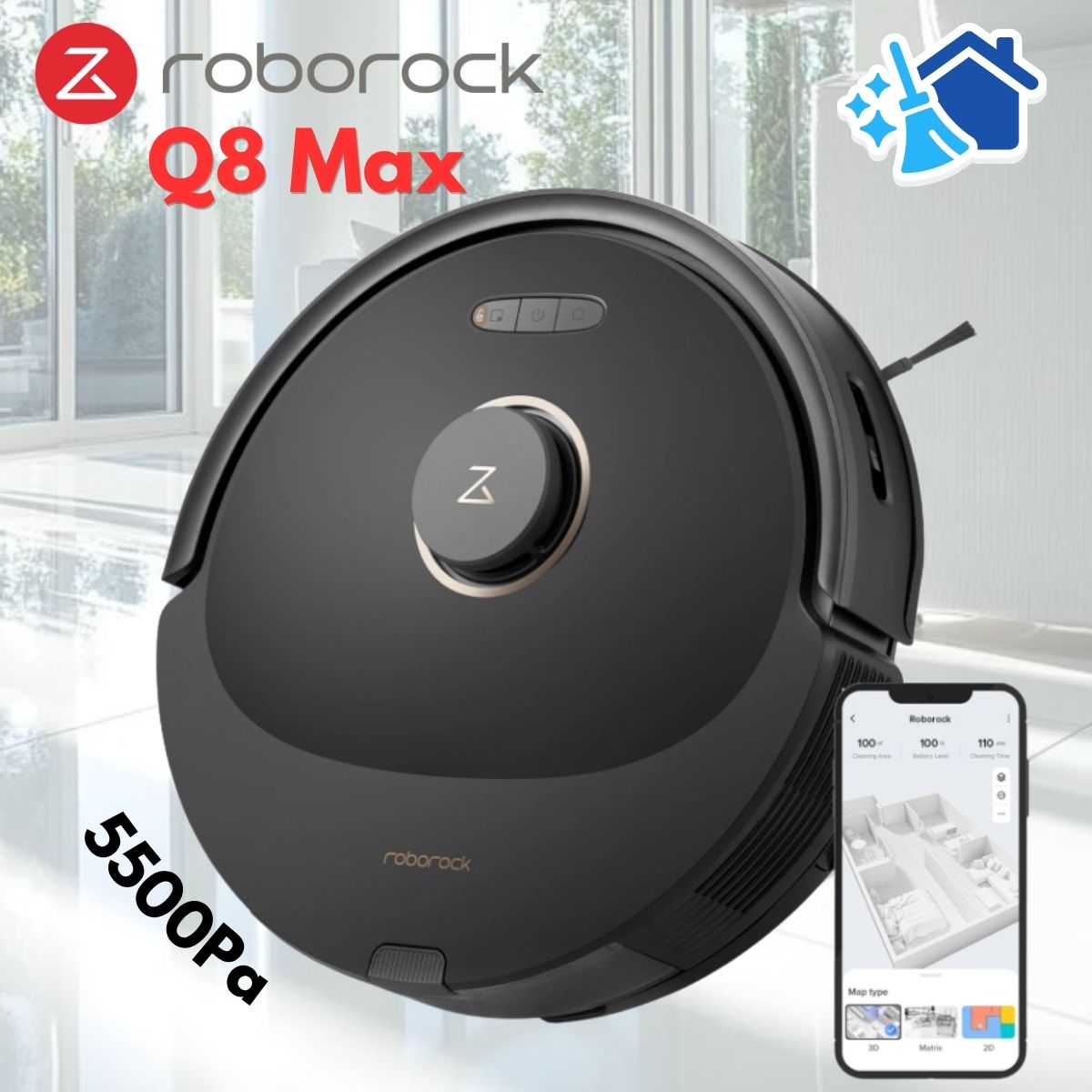 Robot hút bụi chống rối Roborock Q8 Max, Lực Hút 5500Pa, Tránh Vật Cản 3D, Điều Hướng LiDAR, lau giẻ