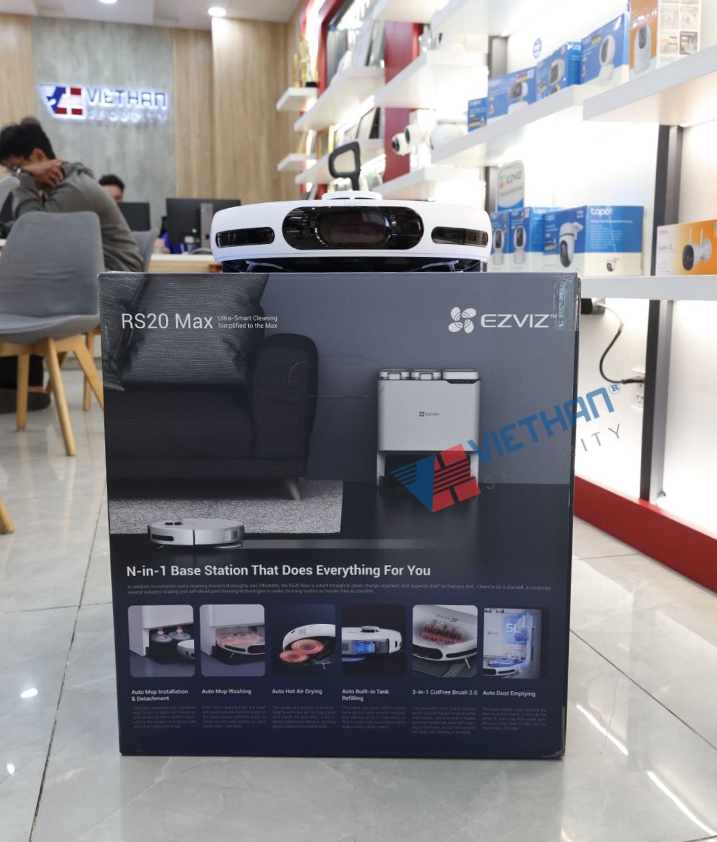Robot hút bụi lau nhà Ezviz RS20 Max, Tích hợp hút & lau, Lực hút 13.000Pa, Trang bị Camera AI, Chống rối tóc