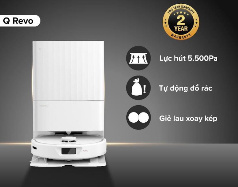 Robot hút bụi tự động Roborock Qrevo: Lực Hút 5.500Pa, lau chổi xoay 360 độ, Trạm sạc 6 in 1, Lau Xoay 360 Độ, Tự Động Xòe Giẻ, Làm Sạch Góc 92%
