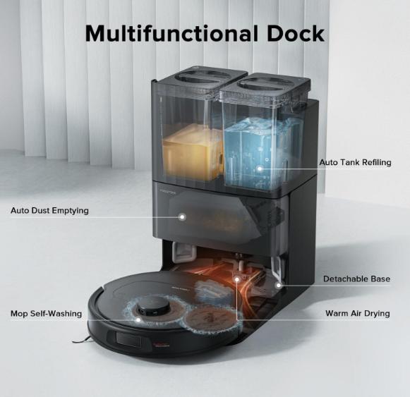 Robot lau nhà hút bụi tự động đổ rác Roborock Qrevo S: Lực Hút 7000Pa, lau chổi xoay 360, Giặt giẻ nước nóng 60°C, Nâng giẻ thông minh 10mm