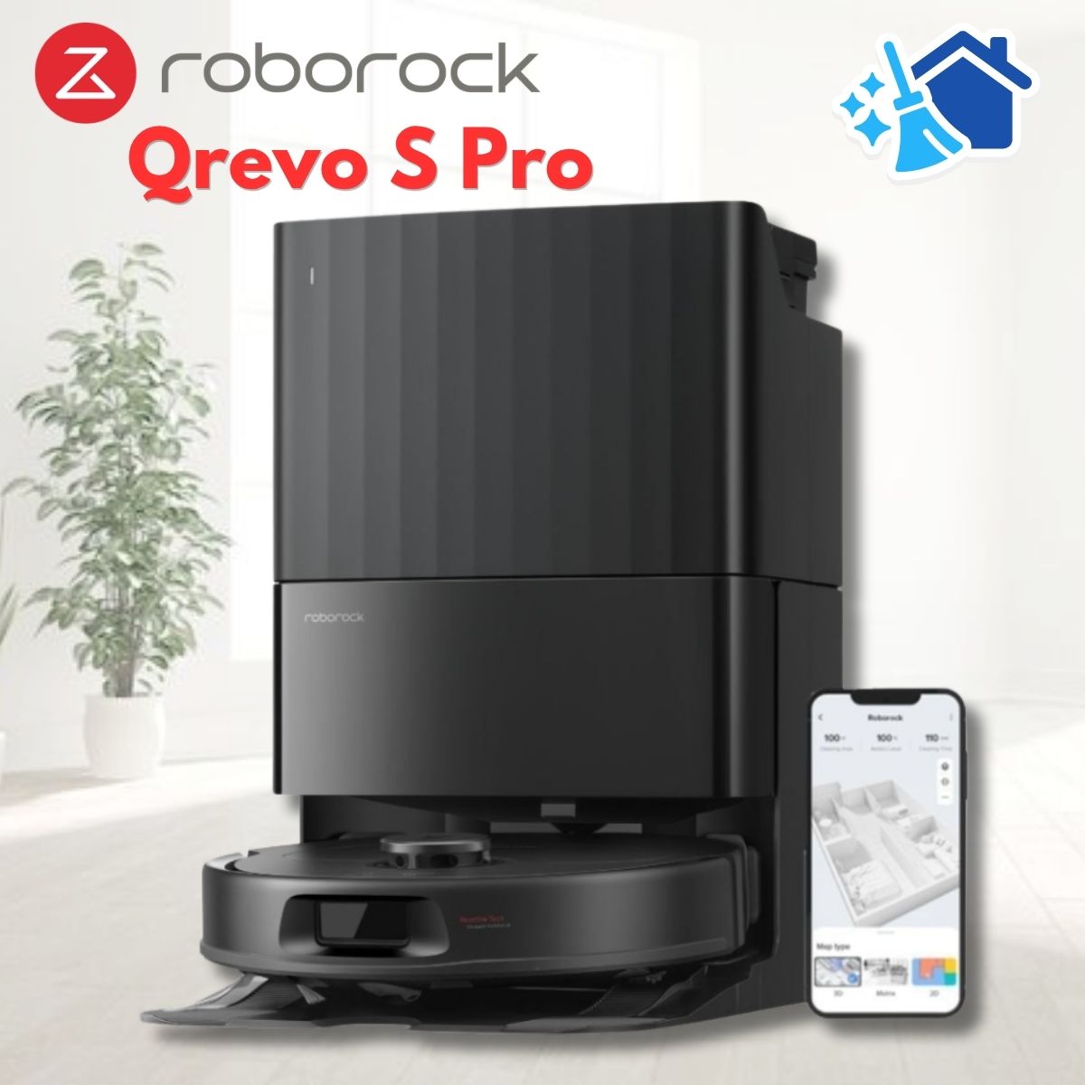 Robot vệ sinh sàn nhà hút bụi Roborock Qrevo S Pro, Lực hút 18.500Pa, Lau Xoay Kép & Trạm Sạc Đa Năng, Chống Rối Kép