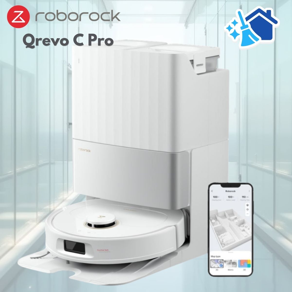 Robot lau nhà và hút bụi Roborock Qrevo C Pro Lực Hút 18.500Pa, Lau chổi xoay, Chống Rối 3 Lớp, Giặt giẻ, Sấy khô, Lập bản đồ 3D